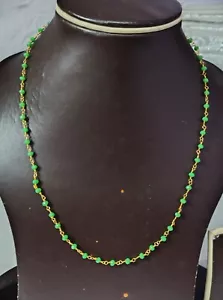 Grüner Jade Edelstein 3 MM Schnitt Perlen 1/4m Strand Kette Vergoldet Halskette - Bild 1 von 9