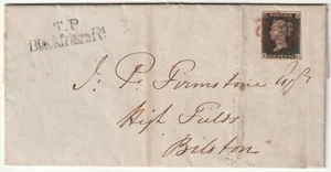 QV  1d black pl 7 intense black on cover Blackfriars to Bilston Staffs cat £750+ - Picture 1 of 3