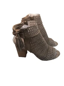 Stivaletti Jeffrey Campbell donna taglia 8 marrone chiaro punta aperta nappe taglio laser - Foto 1 di 8