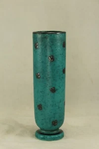 Gustavsberg Sweden Art Pottery 5⅞" ARGENTA Silver Overlay Green Footed Bud Vase - Picture 1 of 6