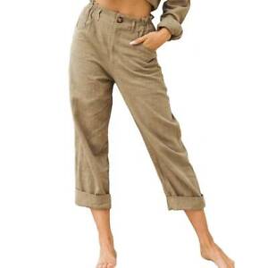 Pantalón largo holgado de harem de color liso con bolsillo de yoga casual para mujer Beige 
