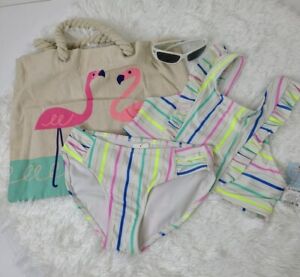 Cat & Jack Swimwear Girls Tankini White Striped Two Piece Set Size M (7/8)