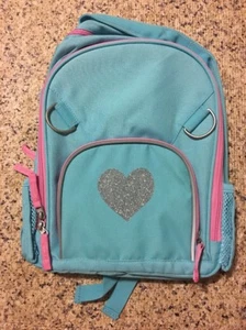 pottery barn Kinder kleiner Rucksack Aqua & Pink Silber Glitzer Herz - Bild 1 von 6