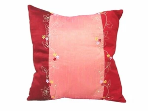 (29850) FUNDA DE COJIN CAMA SOFA CUADRADA GRANDE ROSA ROJO FLOR BLANCA BORDADA - Picture 1 of 1