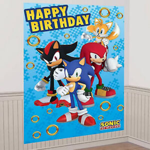 SONIC HEDGEHOG Scene Setter HAPPY BIRTHDAY party BACKDROP w/12 photo booth props