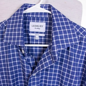 Camisa Ledbury Para Hombres 16" x 34.25" Azul Cuadros Botones LS - Imagen 1 de 9