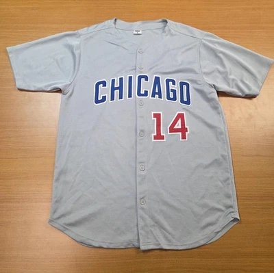 Camiseta de béisbol de los Chicago Cubs para hombre XL gris Ernie Banks 14 MLB botón delantero Foto 1 de 4