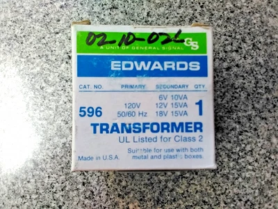 Edwards Signaling 596 Class 2 Transformer, 10 Va @ 6V Ac, 15 Va @ 12V Ac, 15 Va - Image 1 of 4