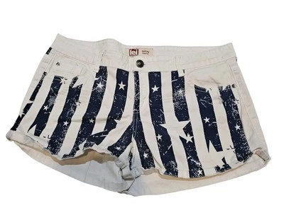 Pantalones Cortos De Colección LEI Ashley Tiro Bajo Jean Juniors 17 Denim Bandera Estrellas Rayas Y2k Años 90  Foto 1 de 4