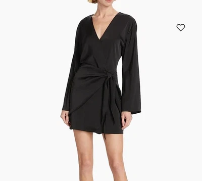 WAYF Black Satin "Sally" Wrap Long Sleeve Wrap Dress Sz XS NWOT - Image 1 of 4
