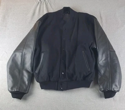 Vintage Golden Bear Jacket Mens M Black Varsity Leather USA 90s Stirling Truck  - Image 1 of 4
