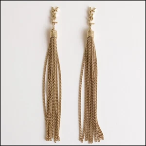 Pendientes colgantes con flecos de cadena dorada clara RDC14709 SAINT LAURENT YSL - Imagen 1 de 6