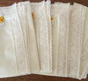 NEW (5) Vintage Fine Ivory LINEN DINNER NAPKINS Embroidered Lace Edge Victorian - Picture 1 of 7