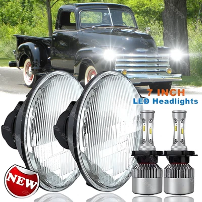 Pair 7" Round LED Headlights Hi/Lo Fit Chevy Truck 1947 1948 1949 1950 1951-57 - Image 1 of 4