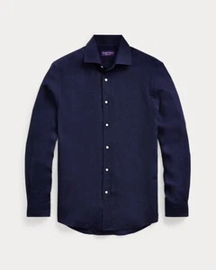Ralph Lauren Purple Label Button Up Shirt 100% Linen Classic Preppy Royal Blue - Picture 1 of 10