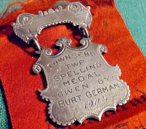Rare 1904 County Contest SPELLING MEDAL A.B.U. Given by Burt German Townsend TWP - Picture 1 of 6