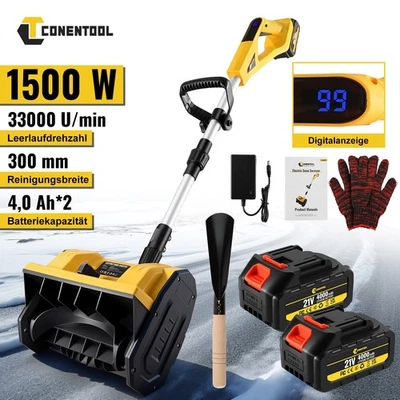 CONENTOOL Akku Schneefräse 1500w Elektrische Schneeschieber Schneeschaufel mit 2 Akkus DHL