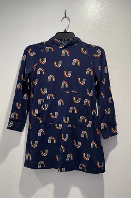 Hanna Andersson Talla 120 6 7 Bloqueador Solar UV Con Capucha Arco Iris Vestido Retro Azul Marino LEER Foto 1 de 4