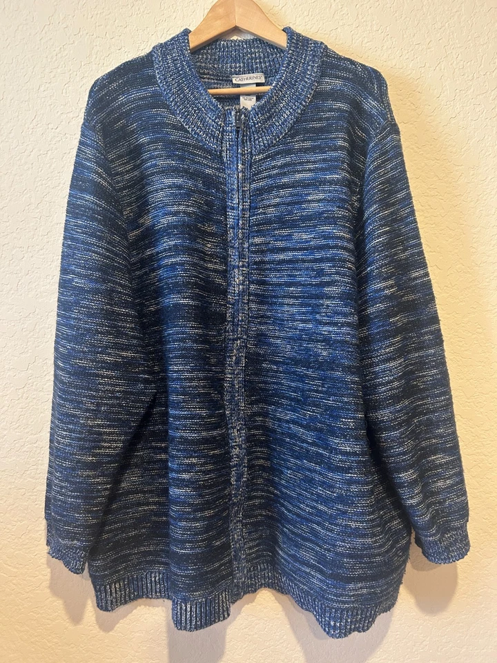 Catherine'S Knit Tunic Cardigan Sweater Size 3X 26/28W Zip Up Heathered Blue - Image 1 of 4