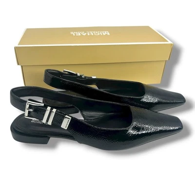 NUEVO Michael Kors Darrington Slingback Planos Talla 8 Negro Charol Arrugado Foto 1 de 4