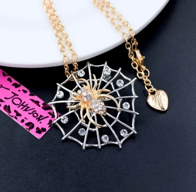 Betsey Johnson Cristal Telaraña Dos Tonos Colgante Collar Broche Bolsa de Regalo Gratis Foto 1 de 4