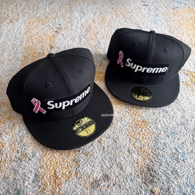 SUPREME FW25 BREAST CANCER AWARENESS BOX LOGO NEW ERA FITTED HAT BLACK - Image 1 of 4