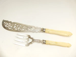 (ref288BN2) Pair of Bovine Cattle Horn Handled Fish Servers - Picture 1 of 7
