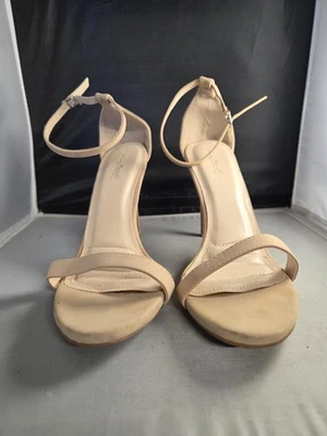 Anne Michelle Women’s Stiletto Heels Sandals Beige Open Toe Ankle Strap Buckle - Image 1 of 4