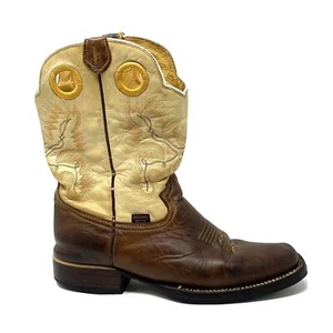 Reyme Western Boots Men's Size 8.5 Brown Leather Cowboy Buckaroo Square Toe - Picture 1 of 9