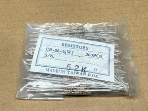 200 pcs 62K ohm resistor CR-25-1/4WJ carbon film resistors 1/4 watt 5% LOT USA - Picture 1 of 3