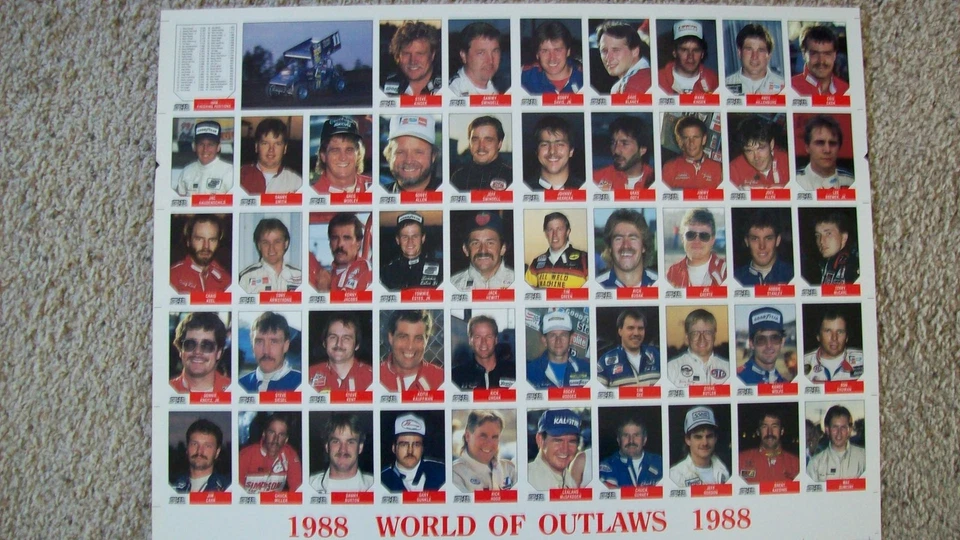 1988 World Of Outlaws Uncut Sheet w/Jeff Gordon's 2nd card Rare only 1,000 made - Image 1 of 2