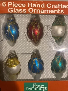 glass christmas ornaments Set Of 6 Tear Drop Fragile Beautifully Crafted - Picture 1 of 8