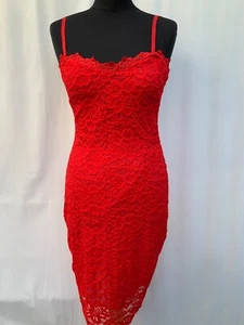 Red Lace Overlay Sweetheart Neck Dress Size 8 - Picture 1 of 6