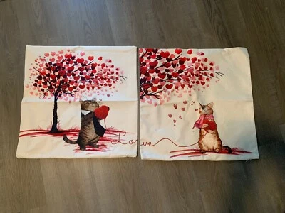 Set of 2 Cat Decorative Pillow Throw Pillows Covers Love Couch Indoor Bed 17 X17 - Image 1 of 4