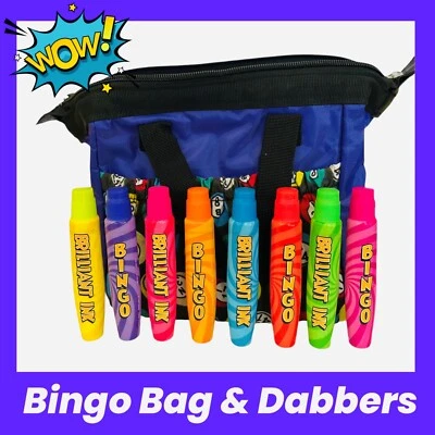 Bingo Dabbers Bingo Bag 8 x Neon Ink Markers for Bingo Tickets NeonBlueBag - Image 1 of 4
