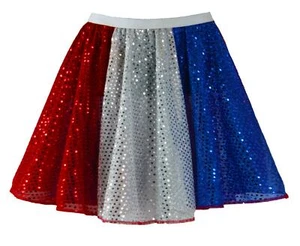Ladies 15" Length USA United States of America Sequin Skater Skirt Fancy Dress - Picture 1 of 1