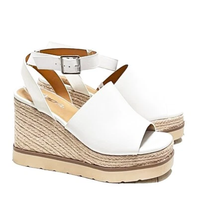 Nuevas sandalias de alpargata de cuña con plataforma de banda ancha blancas para mujer Foto 1 de 4