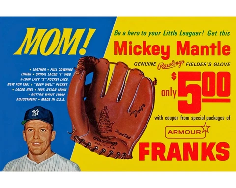 Mickey Mantle Rawlings Baseball Glove Advertising Poster - 8x10 Photo Cover