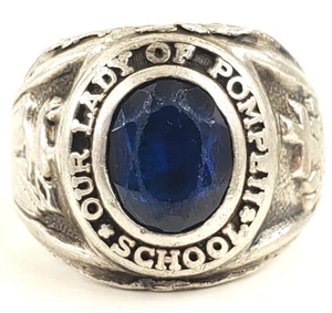 Sterling Silver Ring Size 7.75 Our Lady Of Pompeii Class Ring '75 Vintage Faith - Picture 1 of 12