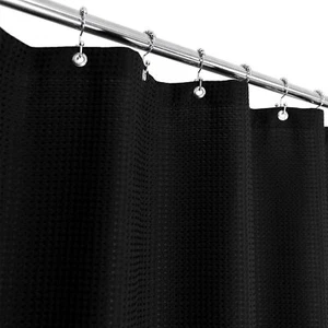 Waffle Weave Shower Curtain Hotel Luxury Spa, Black Heavyweight Fabric Shower... - Picture 1 of 6