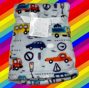 NEW Car Trucks Bus Transportation Cars Plush Baby Blanket Toddler Blue Elements - Picture 1 of 7