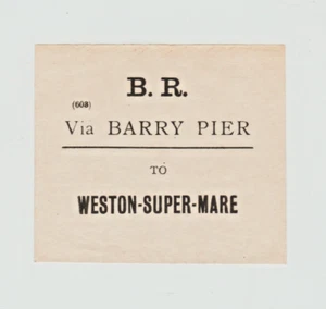 Etiqueta de equipaje Barry Railway a través de Barry Pier a Weston Super Mare - Imagen 1 de 1