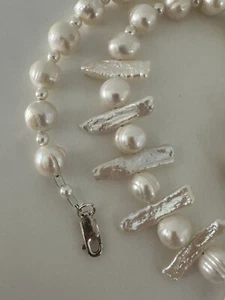 Necklace Freshwater Pearl Shell Pieces Sterling Silver Lobster Clasp Stunning - Picture 1 of 11