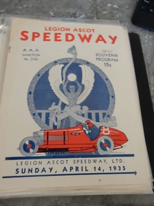 LEGION ASCOT SPPEDWAY PROGRAM APRIL 14TH 1935 INDY MILLER RACE CAR GILMORE OIL - Picture 1 of 1