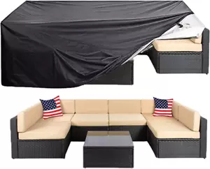 Patio Furniture Cover Waterproof 124"x63"x29"furniture set cover, Black - Picture 1 of 8