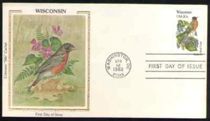 US. 2001. 20c. WI State Birds & Flowers. Colorano "Silk" Cachet FDC. MNH. 1982 - Picture 1 of 1