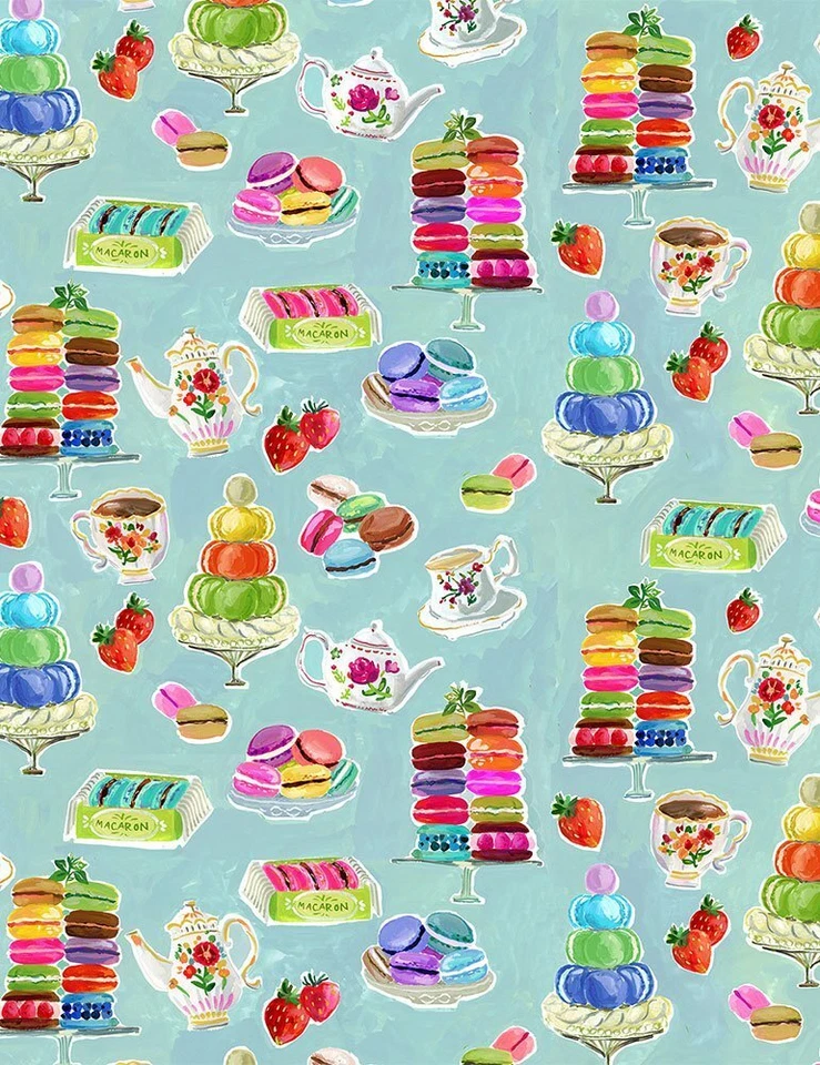 Food Fabric | Pardon My French Tea & Dessert Toss Blue | Dear Stella YARD