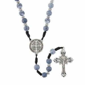 Saint Benedict Stone Rosary (J0735) - 19 Inches Long - 8 mm beads - Picture 1 of 2