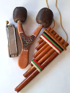Konvolut 3 Musikinstrumente, Mundharmonika + Zampona Panpfeife + Shaman Maracas - Bild 1 von 13