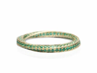 2.1ct Lab-Created Green Emerald Wedding Band Full Eternity Yellow Gold Plated - Image 1 of 3